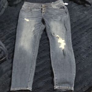 KanCan Blue Skinny Jeans Distressed Button Fly